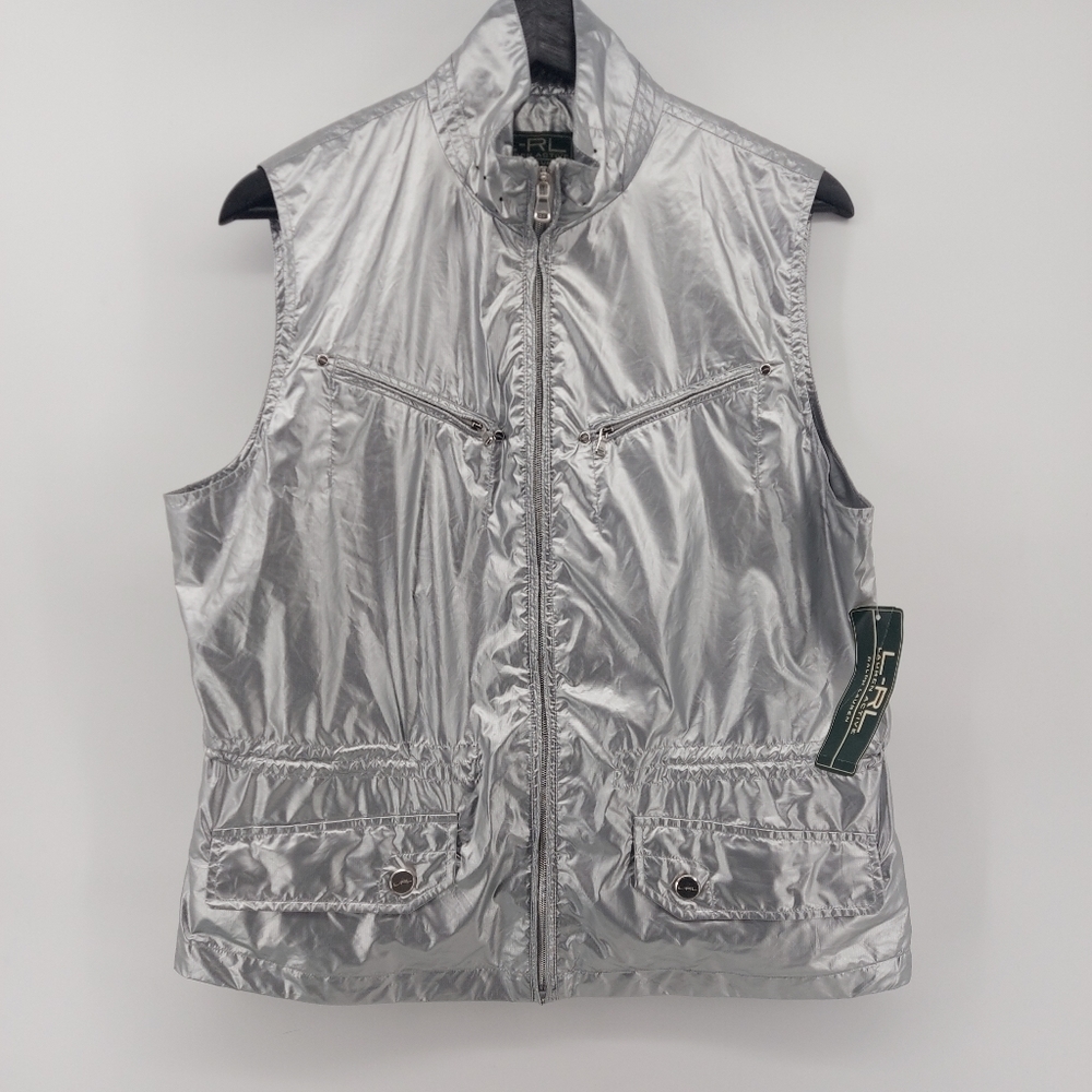 Lauren Ralph Lauren Silver Metallic Vest Size Large